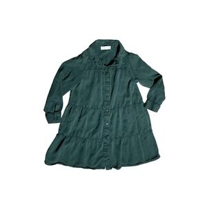 Mango Girls Green Lyocell Tiered Shirt Dress Button Front Size 6